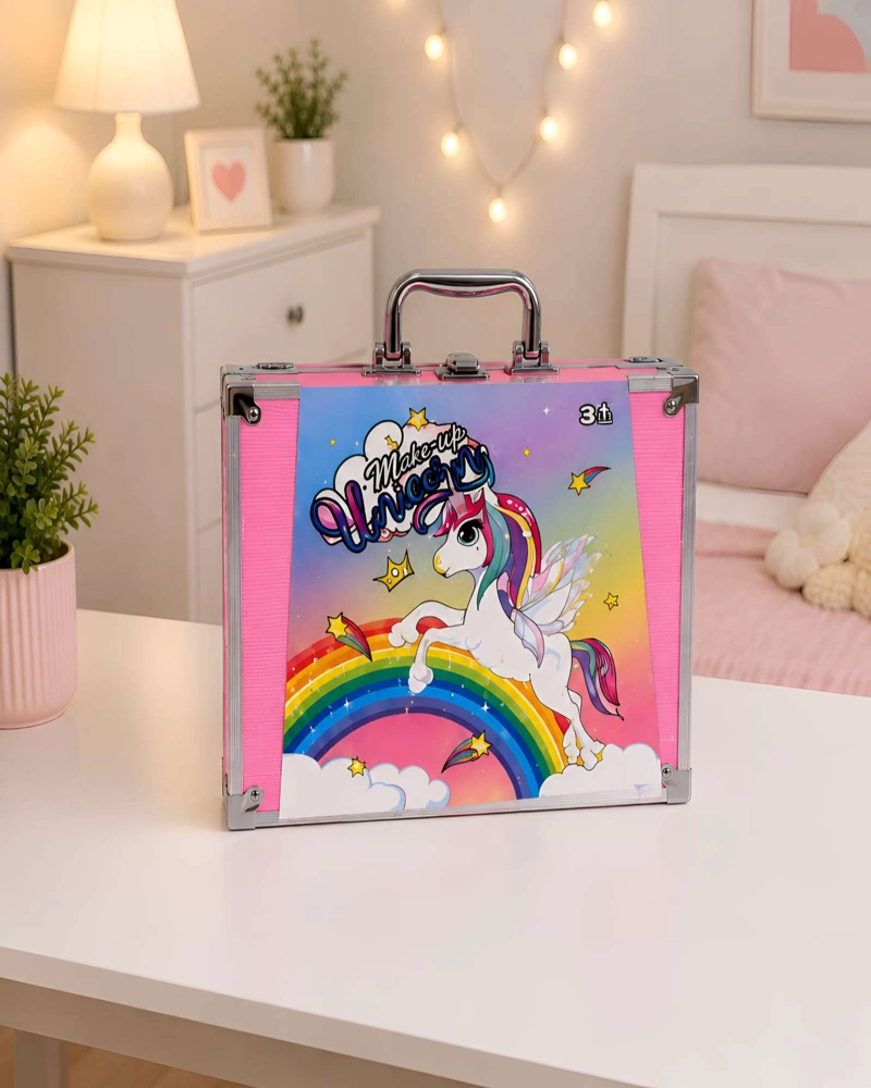 MALETA MAQUILLAJE COSME TICA INFANTIL UNICORNIO 40 PZS  JUEGO DE ROLES MANICURE Y ESPEJO INTEGRADO - 3