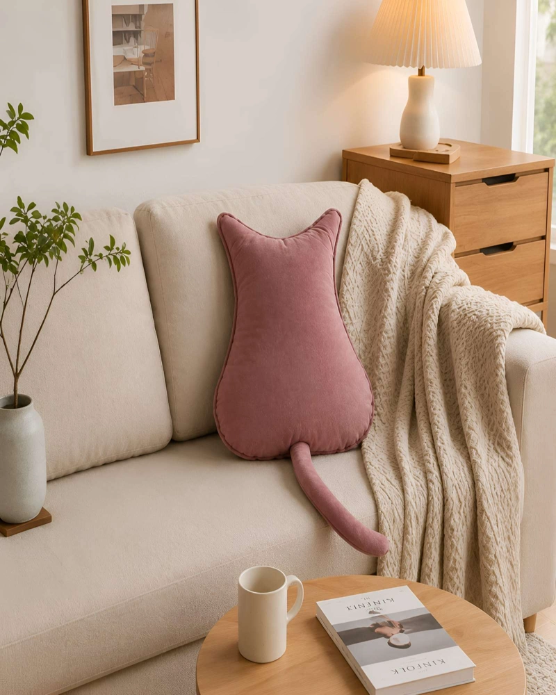 PACK DE 2 COJINES DECORATIVOS FELINOS EN TELA ATERCIOPELADA Y RELLENO ESPONJOSO - 2