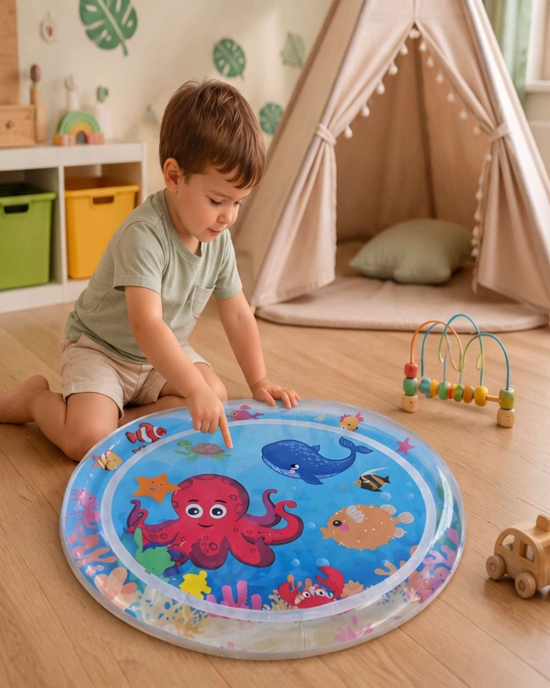 ALFOMBRA SENSORIAL ACUATICA INFLABLE LIBRES DE BPA 56X45 CM PARA BEBE - 1