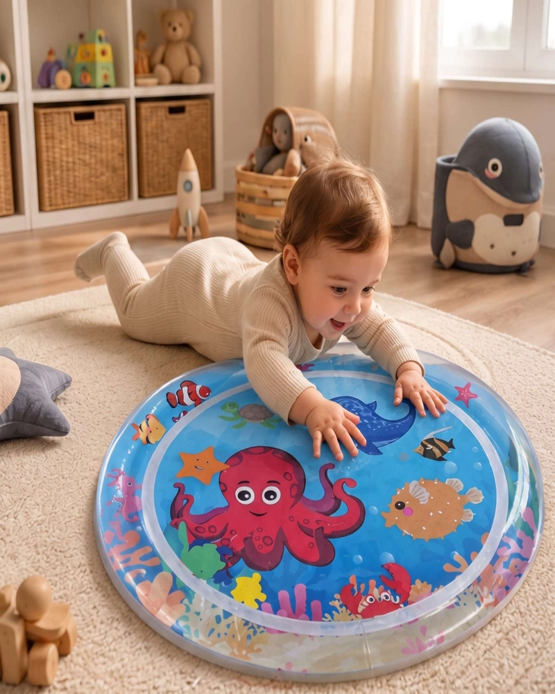 ALFOMBRA SENSORIAL ACUATICA INFLABLE LIBRES DE BPA 56X45 CM PARA BEBE - 2