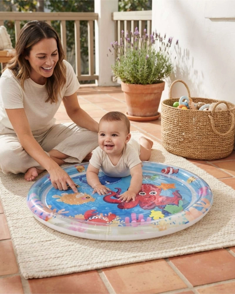 ALFOMBRA SENSORIAL ACUATICA INFLABLE LIBRES DE BPA 56X45 CM PARA BEBE - 5
