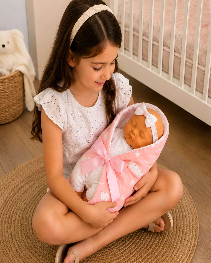 MUÑECA BEBES REALES DURMIENTE CON TRAJE ESTAMPADO Y CINTILLO INFANTIL - 1