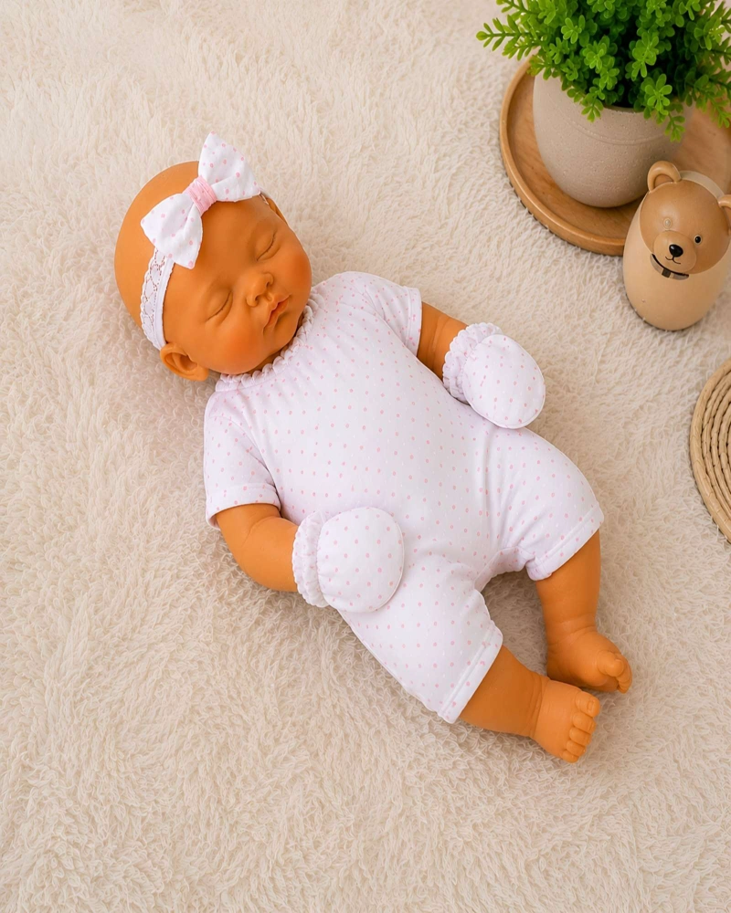 MUÑECA BEBES REALES DURMIENTE CON TRAJE ESTAMPADO Y CINTILLO INFANTIL - 2
