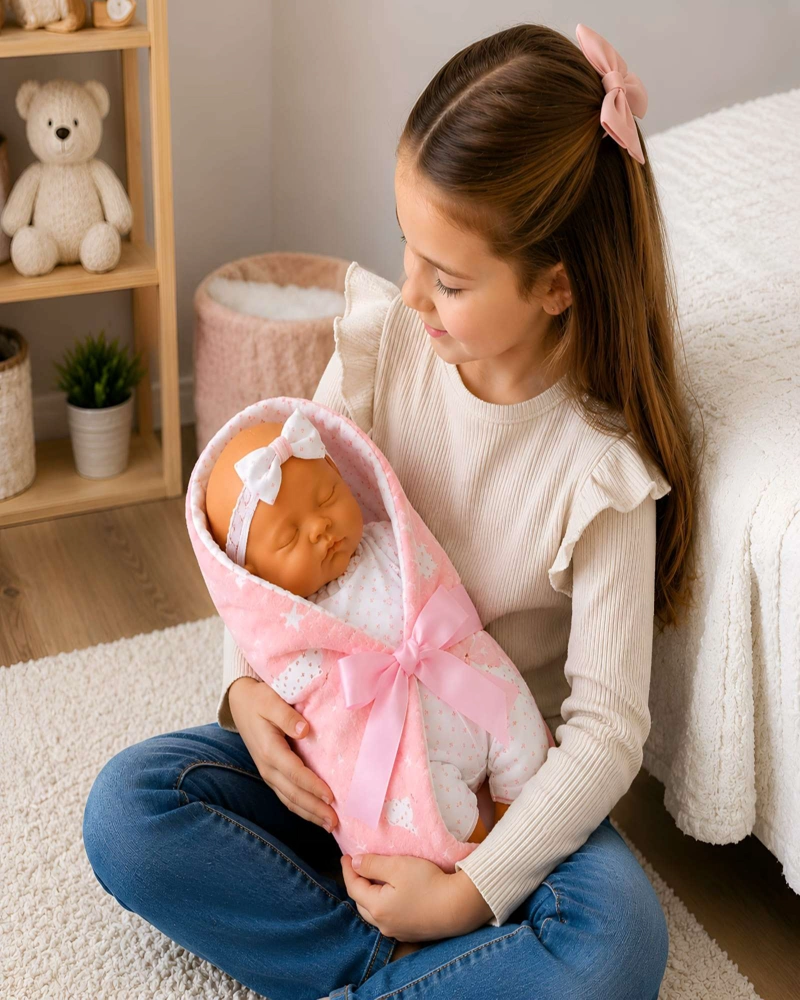 MUÑECA BEBES REALES DURMIENTE CON TRAJE ESTAMPADO Y CINTILLO INFANTIL - 3