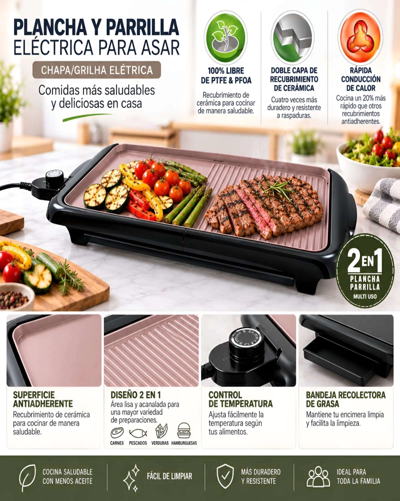 PLANCHA Y ASADOR ELE CTRICO MULTIFUNCIONAL CON CONTROL DE TEMPERATURA - 5
