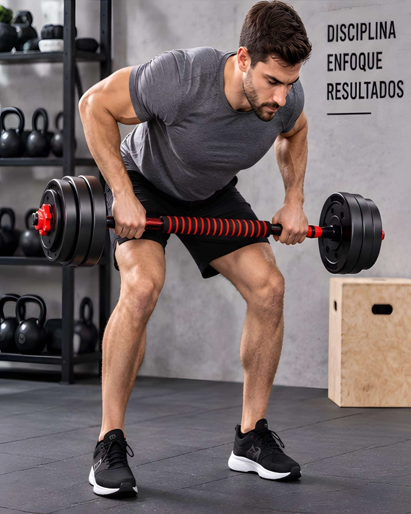 SET DEPORTIVO DE MANCUERNAS Y BARRA 15 KG AJUSTABLE - 2