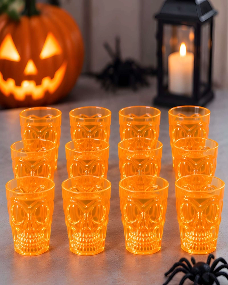 PACK DE 12 VASOS REUTILIZABLES DE CALAVERA CON LUZ PARA COCTELERIA - 3
