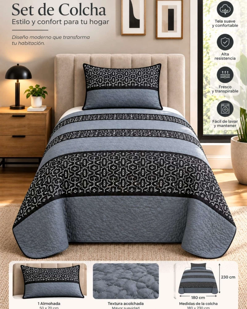 CUBRECAMA 1.5 PLAZAS Y FUNDA DE ALMOHADA - 5