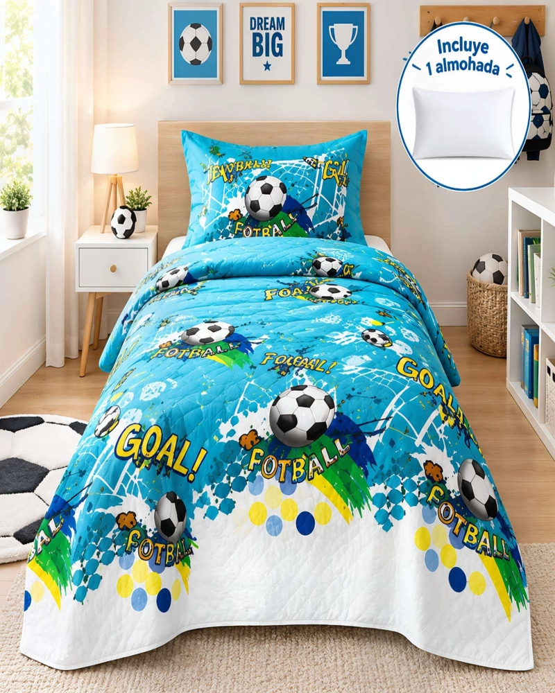 CUBRECAMA 1.5 PLAZAS CON FUNDA Y ALMOHADA INCLUIDA - 2