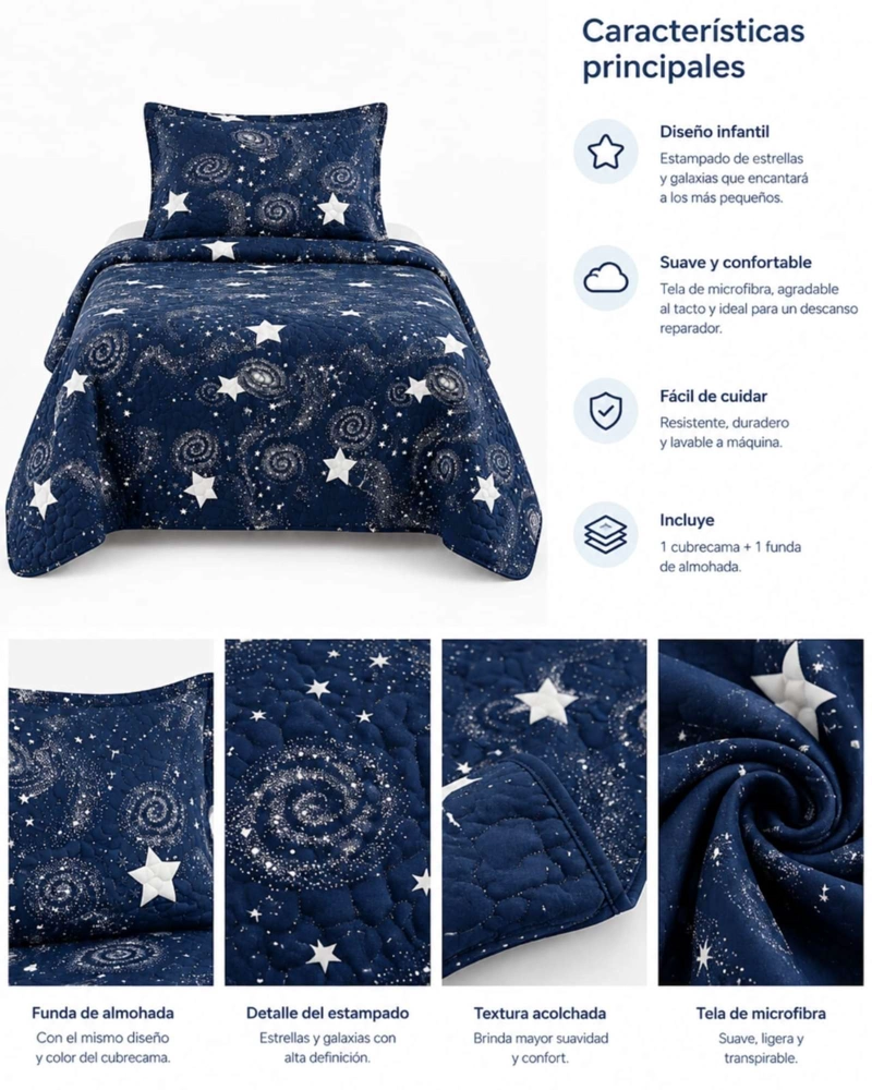 CUBRECAMA 1.5 PLAZAS Y FUNDA DE ALMOHADA - 5