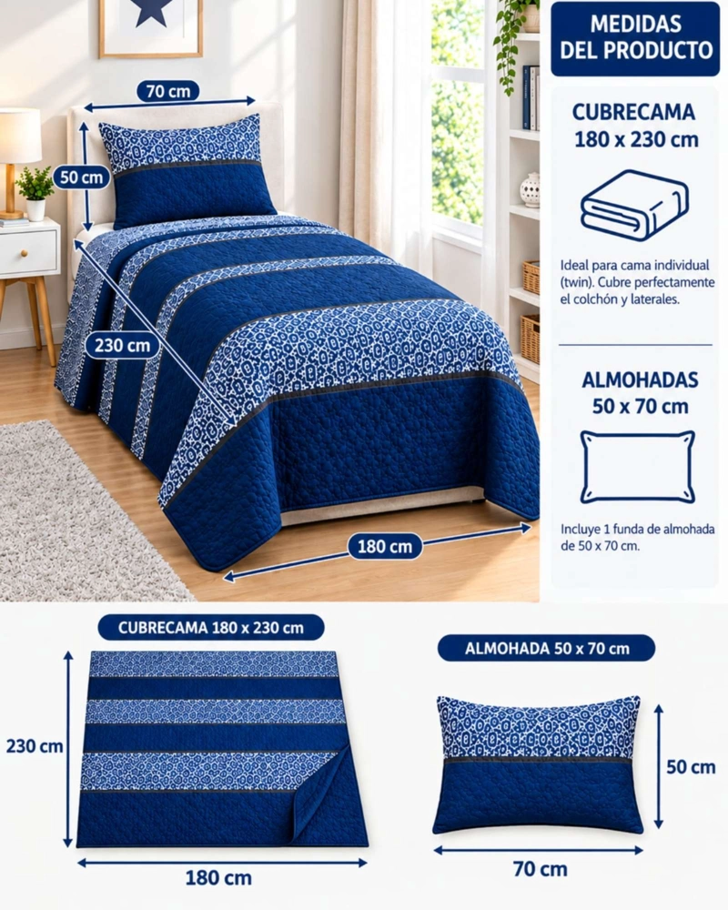 CUBRECAMA 1.5 PLAZAS CON FUNDA Y ALMOHADA INCLUIDA - 5