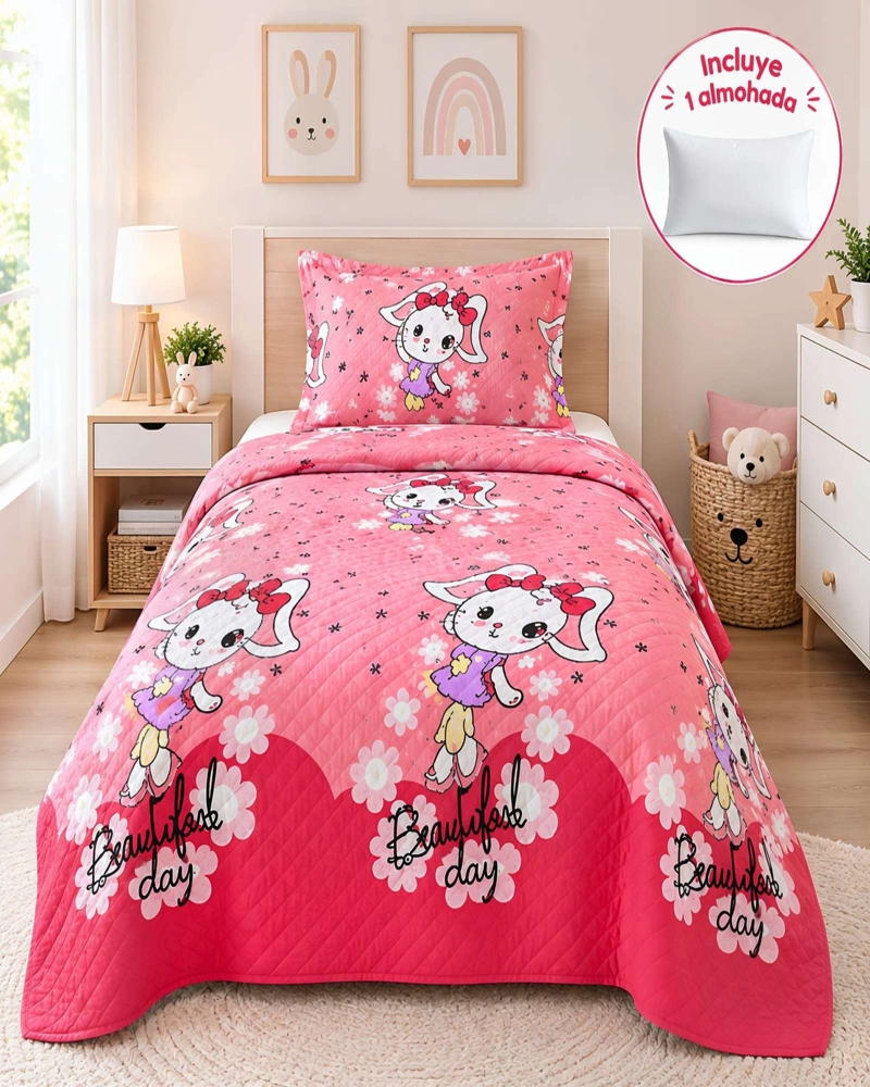 CUBRECAMA 1.5 PLAZAS CON FUNDA Y ALMOHADA INCLUIDA - 2