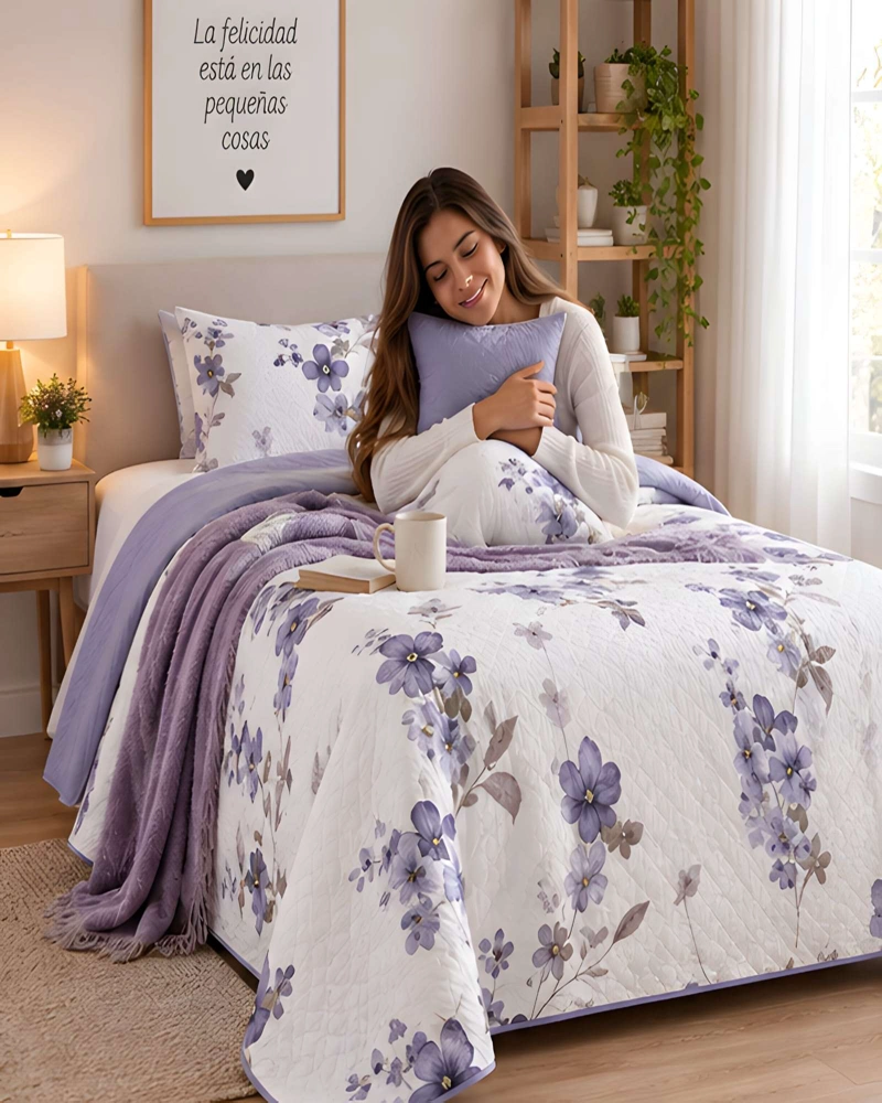 CUBRECAMA 1.5 PLAZAS CON FUNDA Y ALMOHADA INCLUIDA - 1
