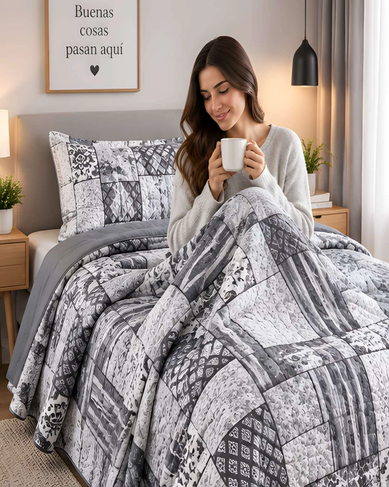 CUBRECAMA 1.5 PLAZAS CON FUNDA Y ALMOHADA INCLUIDA - 3