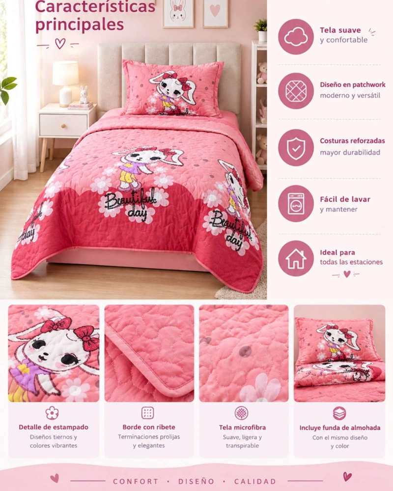 CUBRECAMA 1.5 PLAZAS Y FUNDA DE ALMOHADA - 5