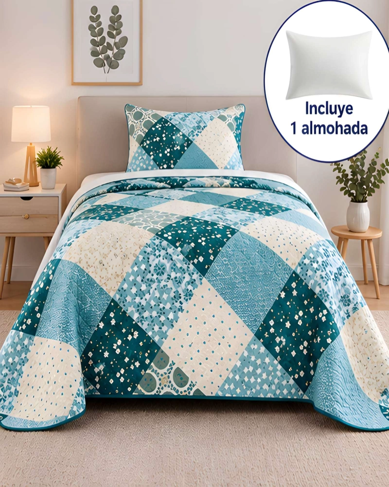 CUBRECAMA 1.5 PLAZAS CON FUNDA Y ALMOHADA INCLUIDA - 2