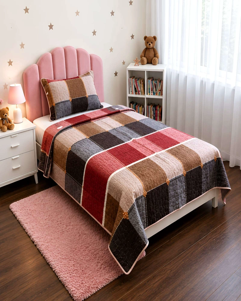 CUBRECAMA QUILT 1.5 PLAZAS MICROFIBRA SUAVE LIGERO TRANSPIRABLE Y FUNDA DE ALMOHADA - 3