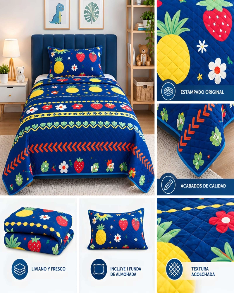 CONJUNTO CUBRECAMA 1.5 PLAZAS CON ALMOHADA Y FUNDA - 6