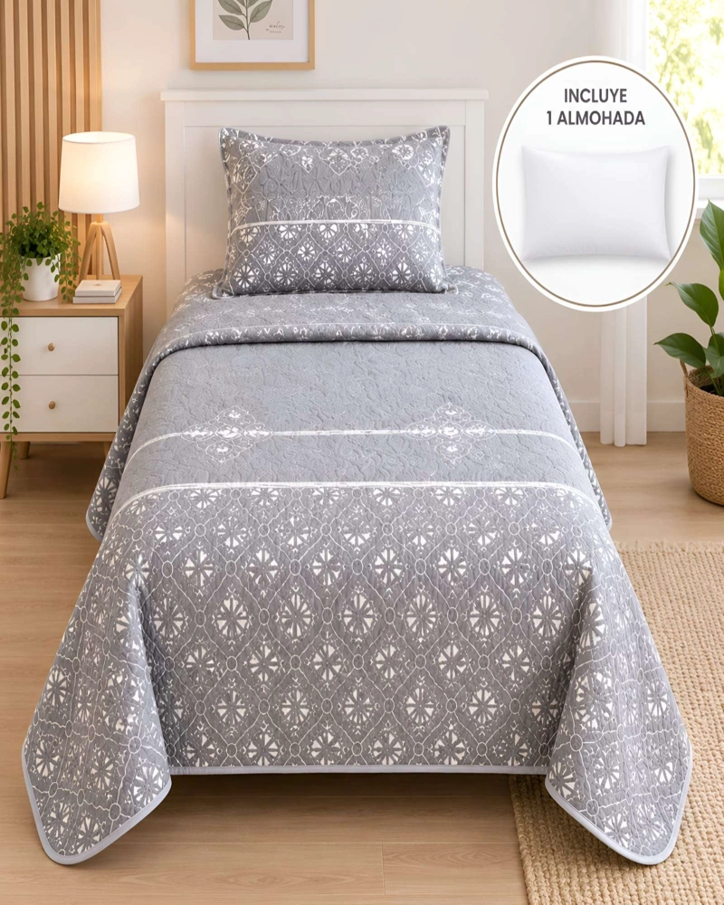CONJUNTO CUBRECAMA 1.5 PLAZAS CON ALMOHADA Y FUNDA - 2