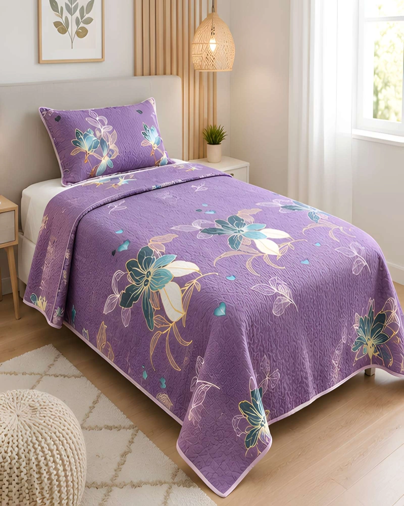 SET QUILT CUBRECAMA 180X230CM 1.5 PLAZAS MICROFIBRA SUAVE Y FUNDA - 2