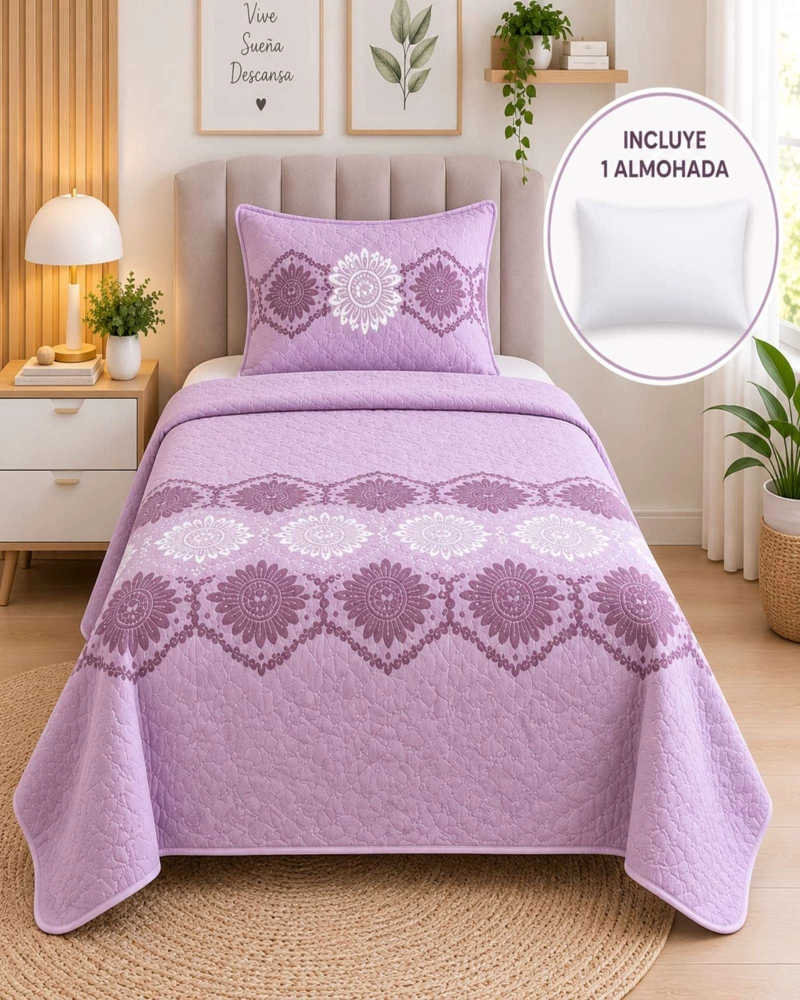 CONJUNTO CUBRECAMA 1.5 PLAZAS CON ALMOHADA Y FUNDA - 2