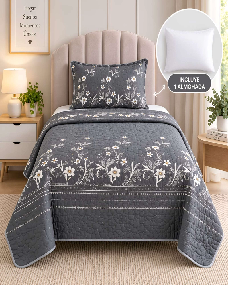 CONJUNTO CUBRECAMA 1.5 PLAZAS CON ALMOHADA Y FUNDA - 2