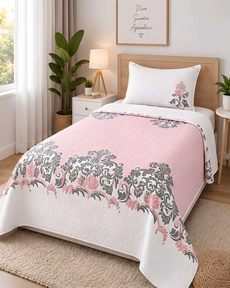 SET QUILT CUBRECAMA 180X230CM 1.5 PLAZAS MICROFIBRA SUAVE Y FUNDA - 1
