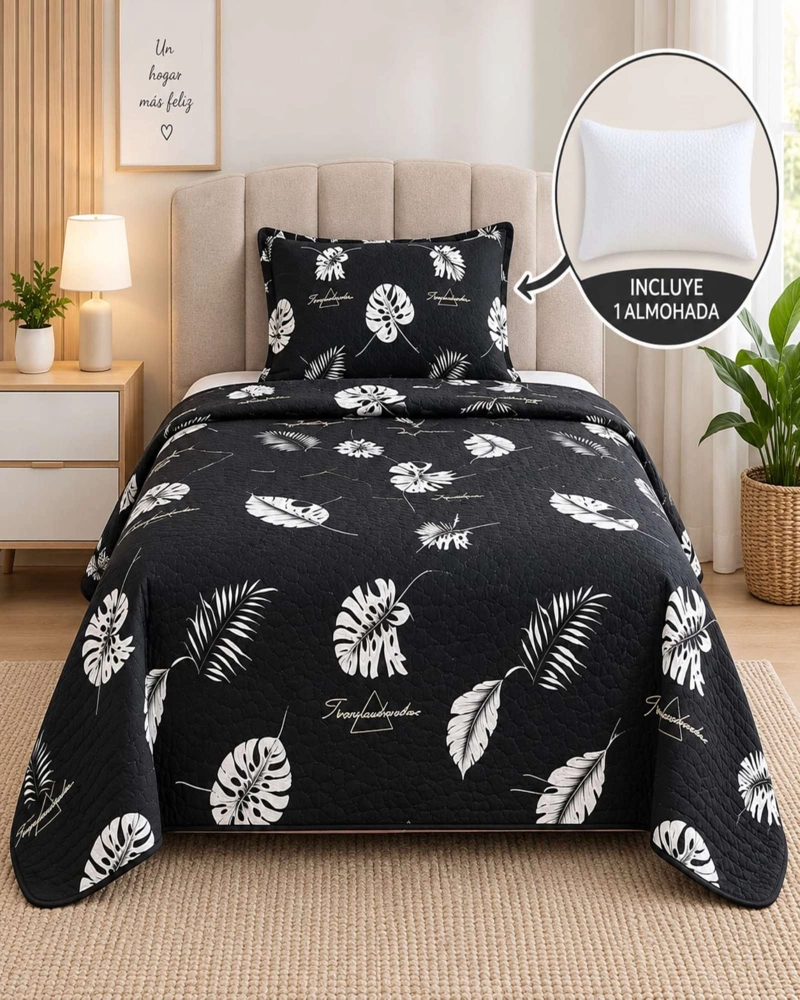 CONJUNTO CUBRECAMA 1.5 PLAZAS CON ALMOHADA Y FUNDA - 2