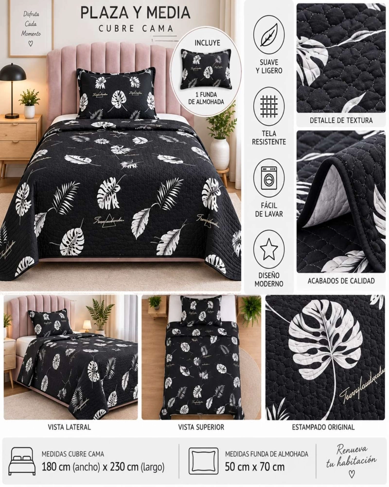 CONJUNTO CUBRECAMA 1.5 PLAZAS CON ALMOHADA Y FUNDA - 5