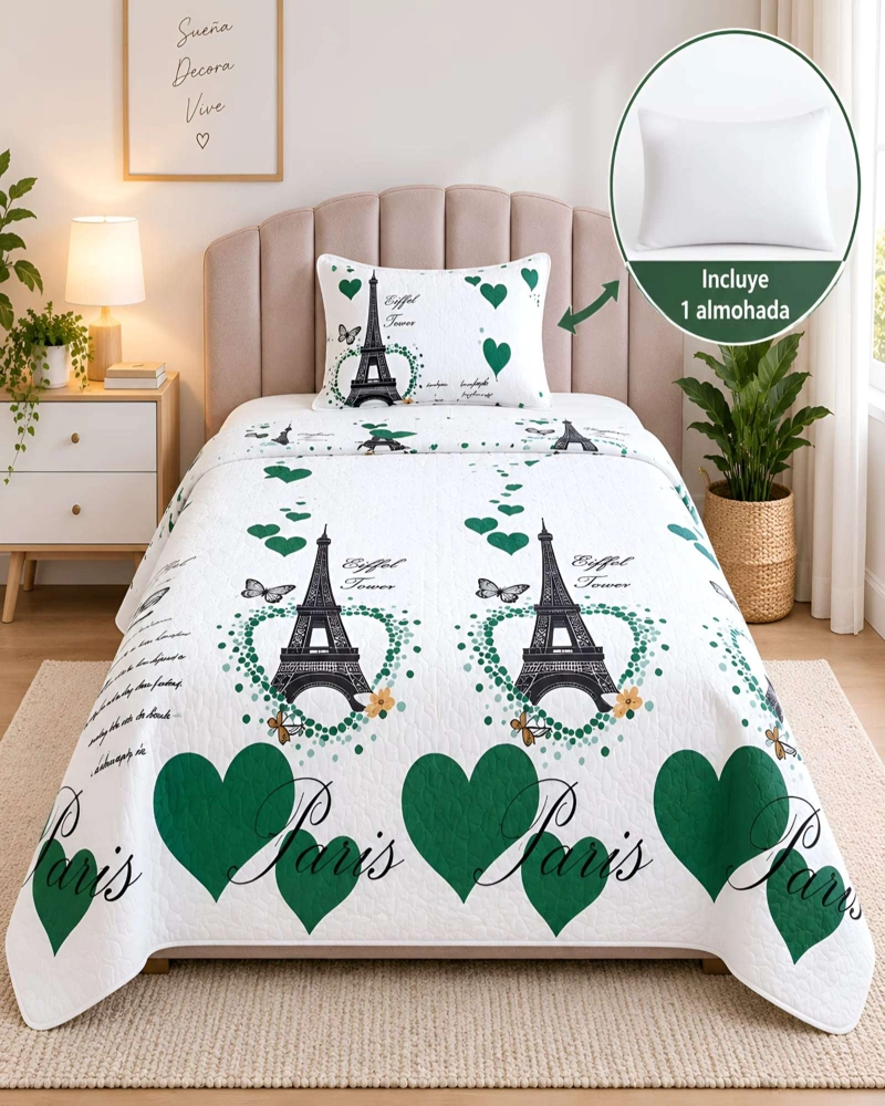 CONJUNTO CUBRECAMA 1.5 PLAZAS CON ALMOHADA Y FUNDA - 2