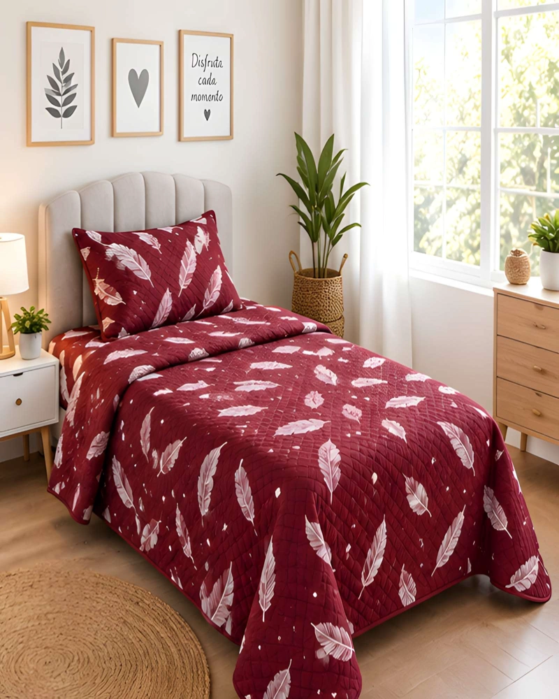 SET QUILT CUBRECAMA 180X230CM 1.5 PLAZAS MICROFIBRA SUAVE Y FUNDA - 1