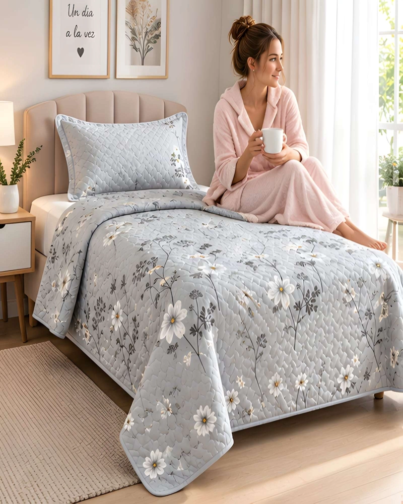 CONJUNTO CUBRECAMA 1.5 PLAZAS CON ALMOHADA Y FUNDA - 4