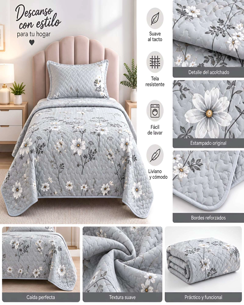 CONJUNTO CUBRECAMA 1.5 PLAZAS CON ALMOHADA Y FUNDA - 5