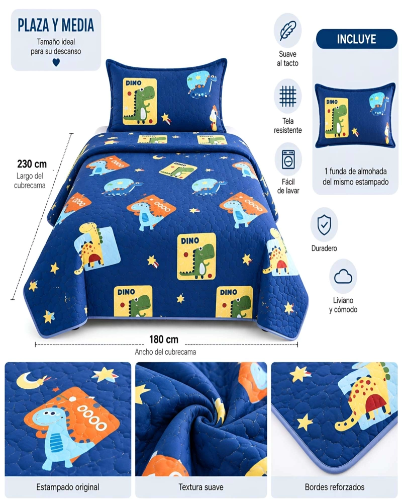 SET QUILT CUBRECAMA 180X230CM 1.5 PLAZAS MICROFIBRA SUAVE Y FUNDA - 5