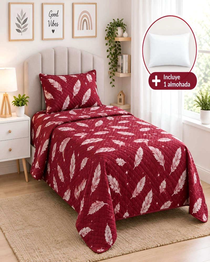 CONJUNTO CUBRECAMA 1.5 PLAZAS CON ALMOHADA Y FUNDA - 2