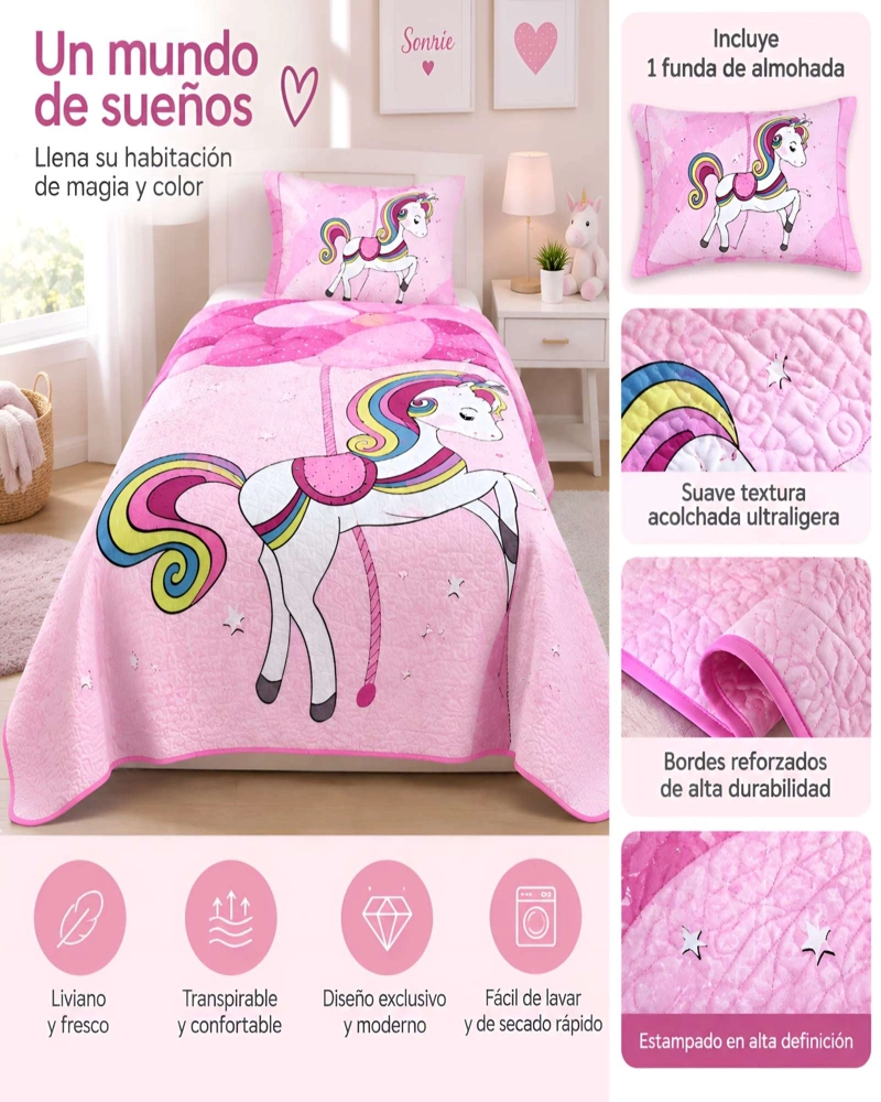 SET QUILT CUBRECAMA 180X230CM 1.5 PLAZAS MICROFIBRA SUAVE Y FUNDA - 5