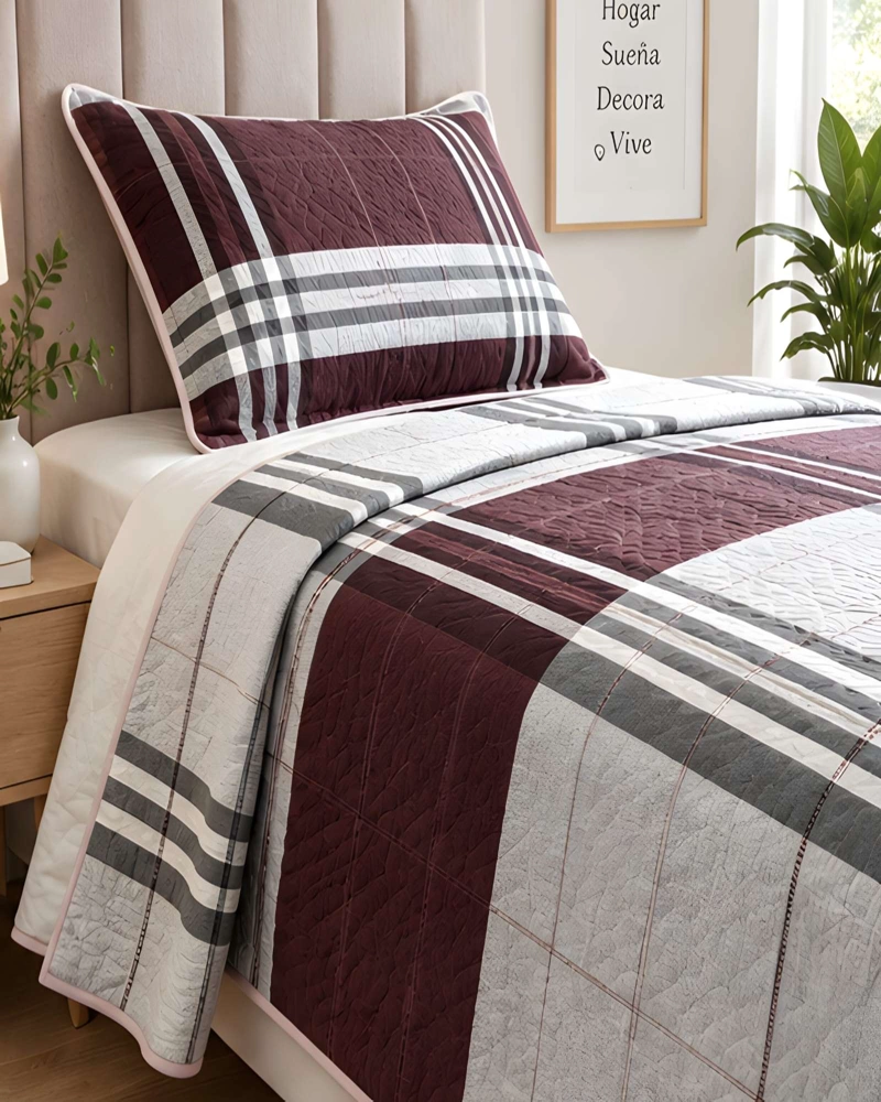 SET QUILT CUBRECAMA 180X230CM 1.5 PLAZAS MICROFIBRA SUAVE Y FUNDA - 4