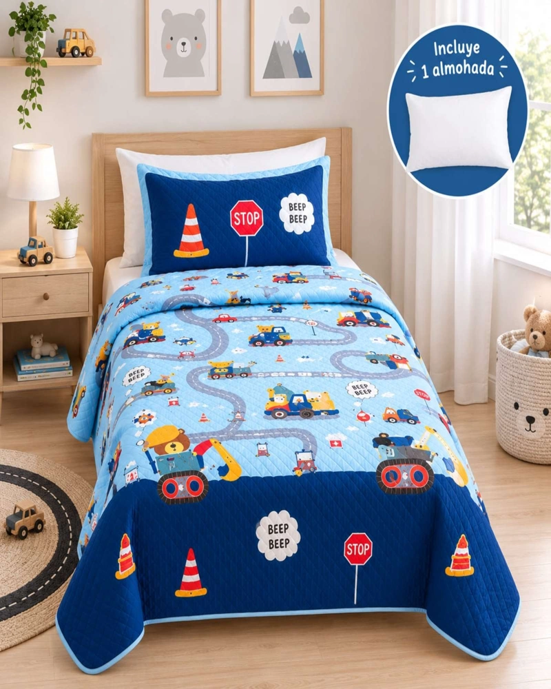 CONJUNTO CUBRECAMA 1.5 PLAZAS CON ALMOHADA Y FUNDA - 2