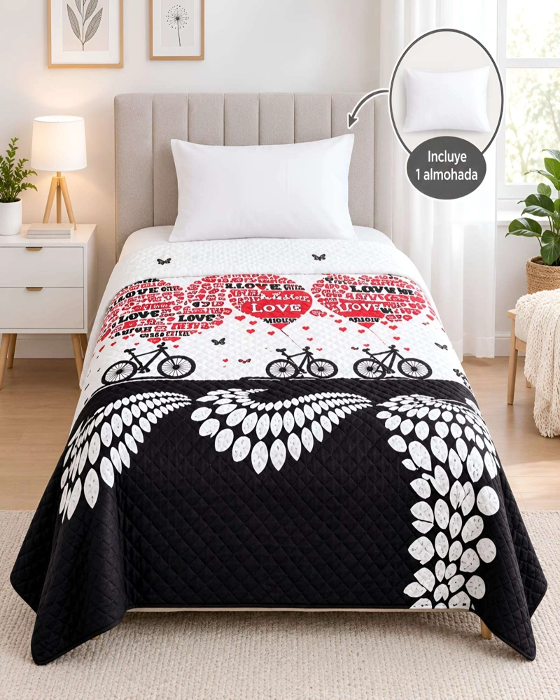 CONJUNTO CUBRECAMA 1.5 PLAZAS CON ALMOHADA Y FUNDA - 2