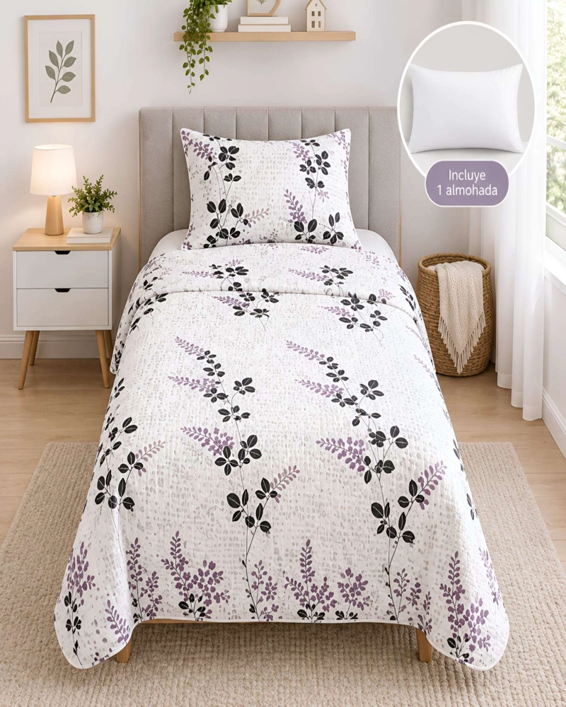 CONJUNTO CUBRECAMA 1.5 PLAZAS CON ALMOHADA Y FUNDA - 2