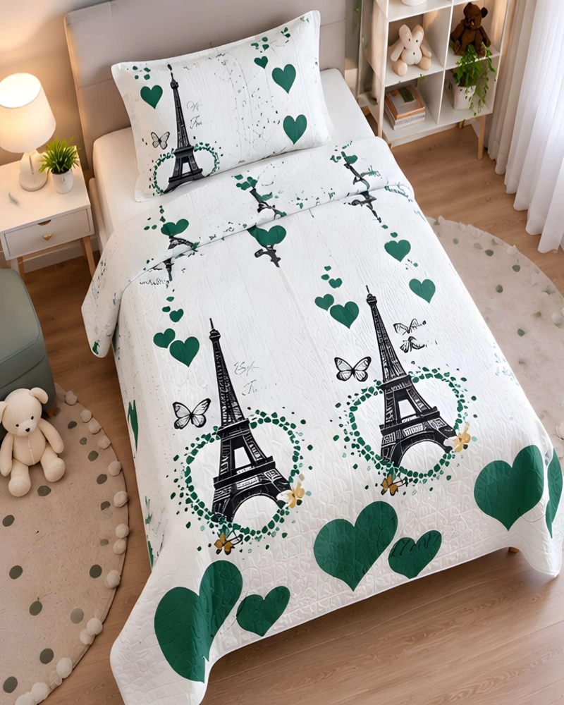 SET QUILT CUBRECAMA 180X230CM 1.5 PLAZAS MICROFIBRA SUAVE Y FUNDA - 1