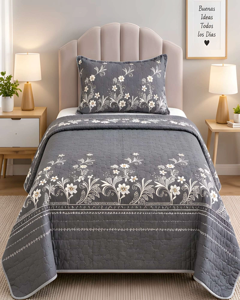 SET QUILT CUBRECAMA 180X230CM 1.5 PLAZAS MICROFIBRA SUAVE Y FUNDA - 2