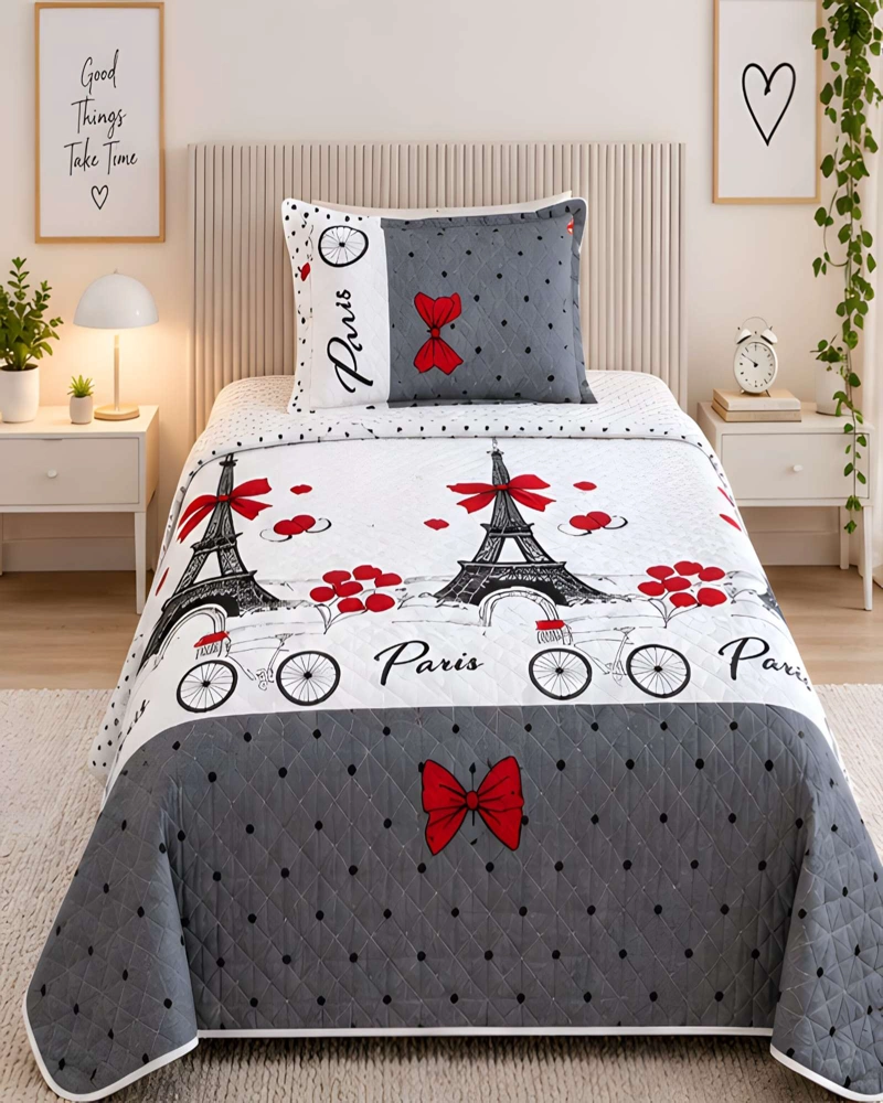 CONJUNTO CUBRECAMA 1.5 PLAZAS CON ALMOHADA Y FUNDA - 1