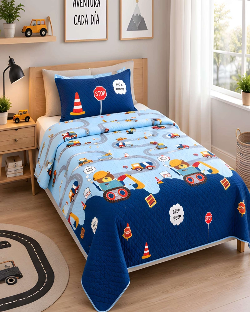 SET QUILT CUBRECAMA 180X230CM 1.5 PLAZAS MICROFIBRA SUAVE Y FUNDA - 3
