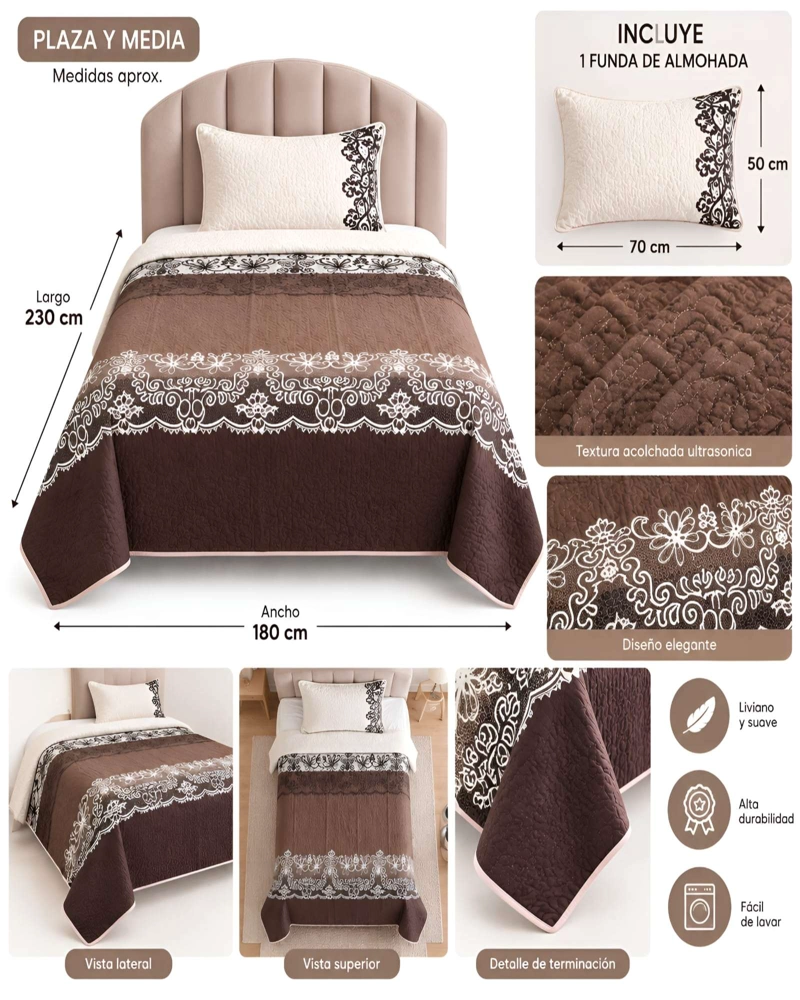 CONJUNTO CUBRECAMA 1.5 PLAZAS CON ALMOHADA Y FUNDA - 4
