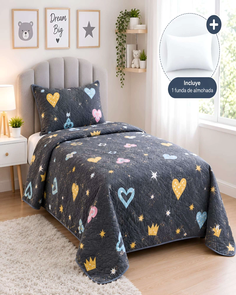 CONJUNTO CUBRECAMA 1.5 PLAZAS CON ALMOHADA Y FUNDA - 2