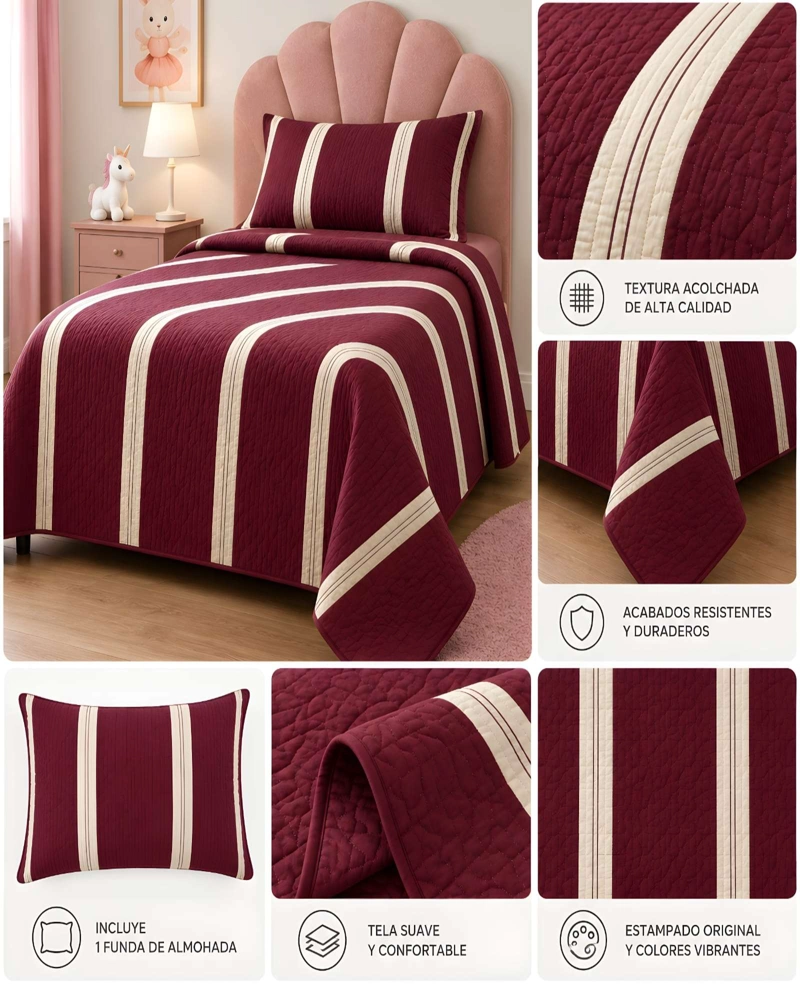 CONJUNTO CUBRECAMA 1.5 PLAZAS CON ALMOHADA Y FUNDA - 6