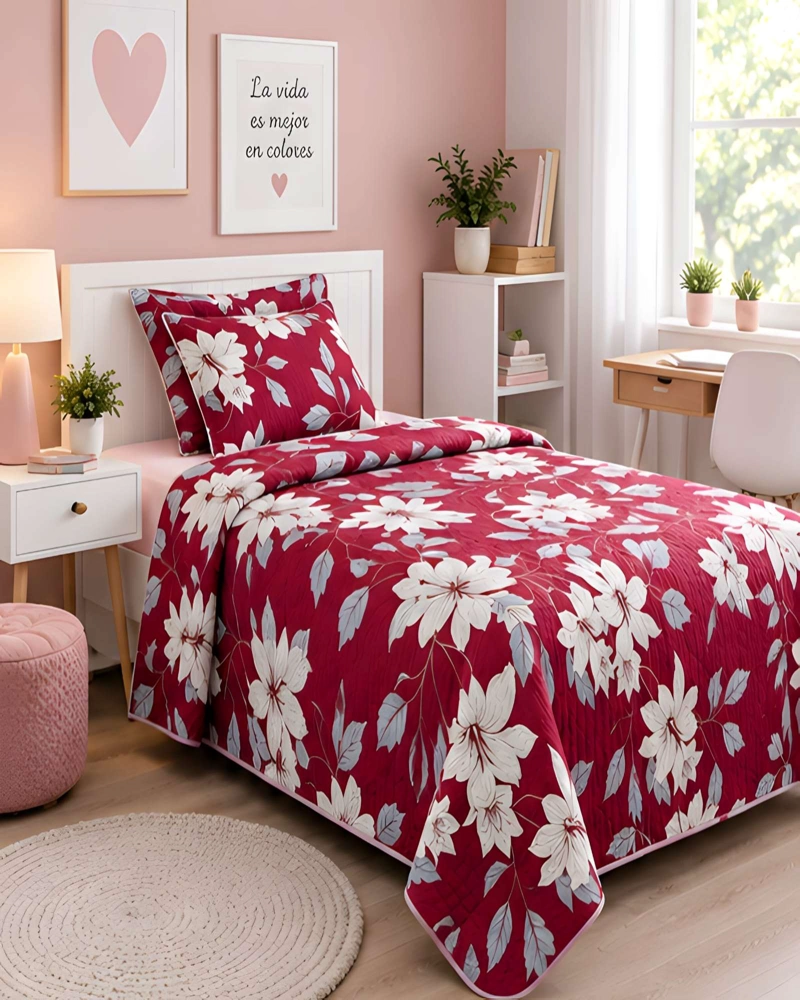 SET QUILT CUBRECAMA 180X230CM 1.5 PLAZAS MICROFIBRA SUAVE Y FUNDA - 2