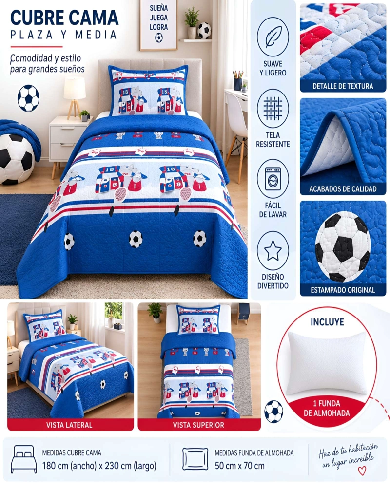 SET QUILT CUBRECAMA 180X230CM 1.5 PLAZAS MICROFIBRA SUAVE Y FUNDA - 5