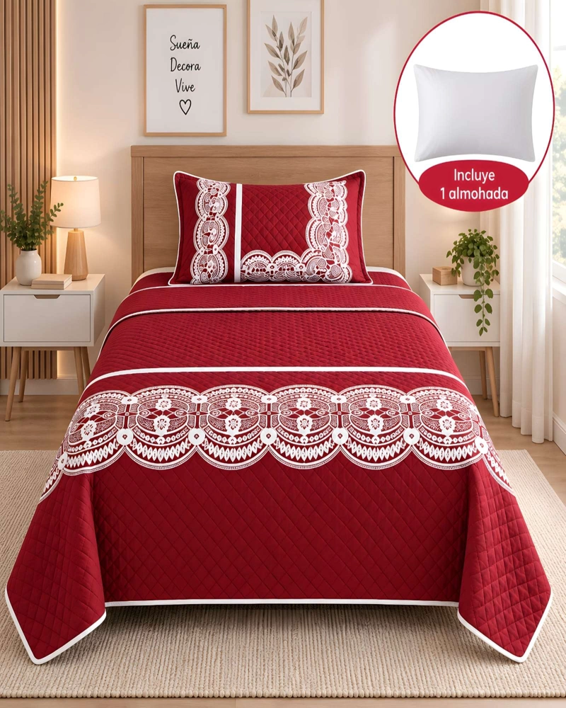 CONJUNTO CUBRECAMA 1.5 PLAZAS CON ALMOHADA Y FUNDA - 2